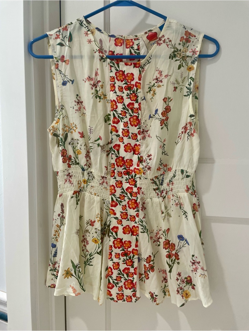 Farm Rio Floral Smocked Waist Sleeveless Top